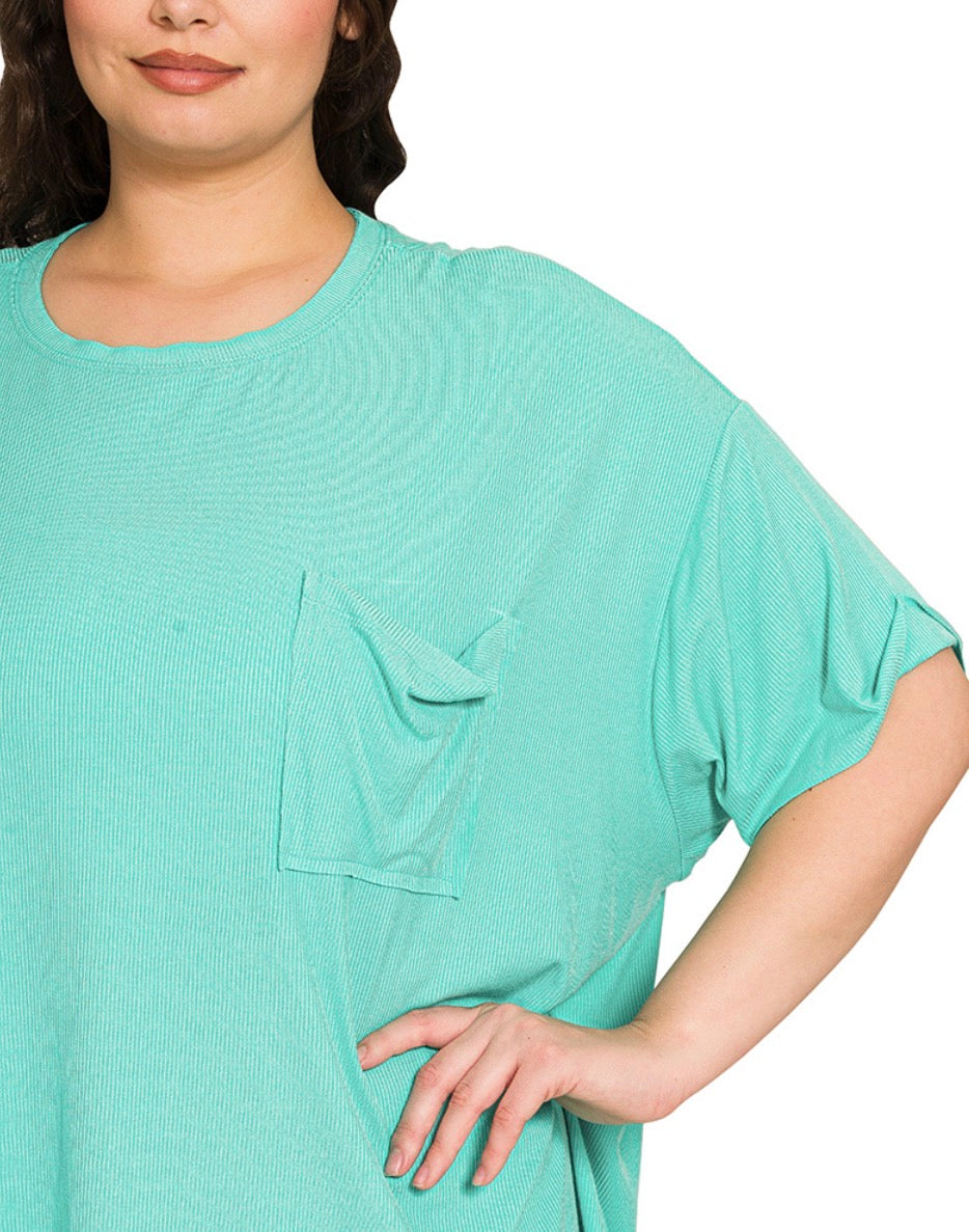 OVERSIZED RIBBED ROUND NECK SHORT SLEEVE TEE