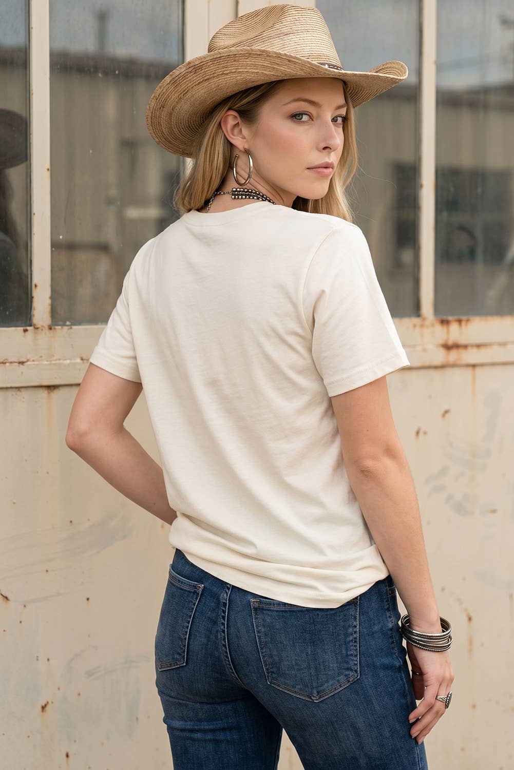 JUST HERE For THE COWBOY Cuffed Sleeve T Shirt