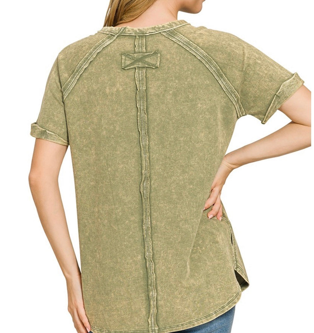 FRENCH TERRY WASHED CURVED HEM TOP