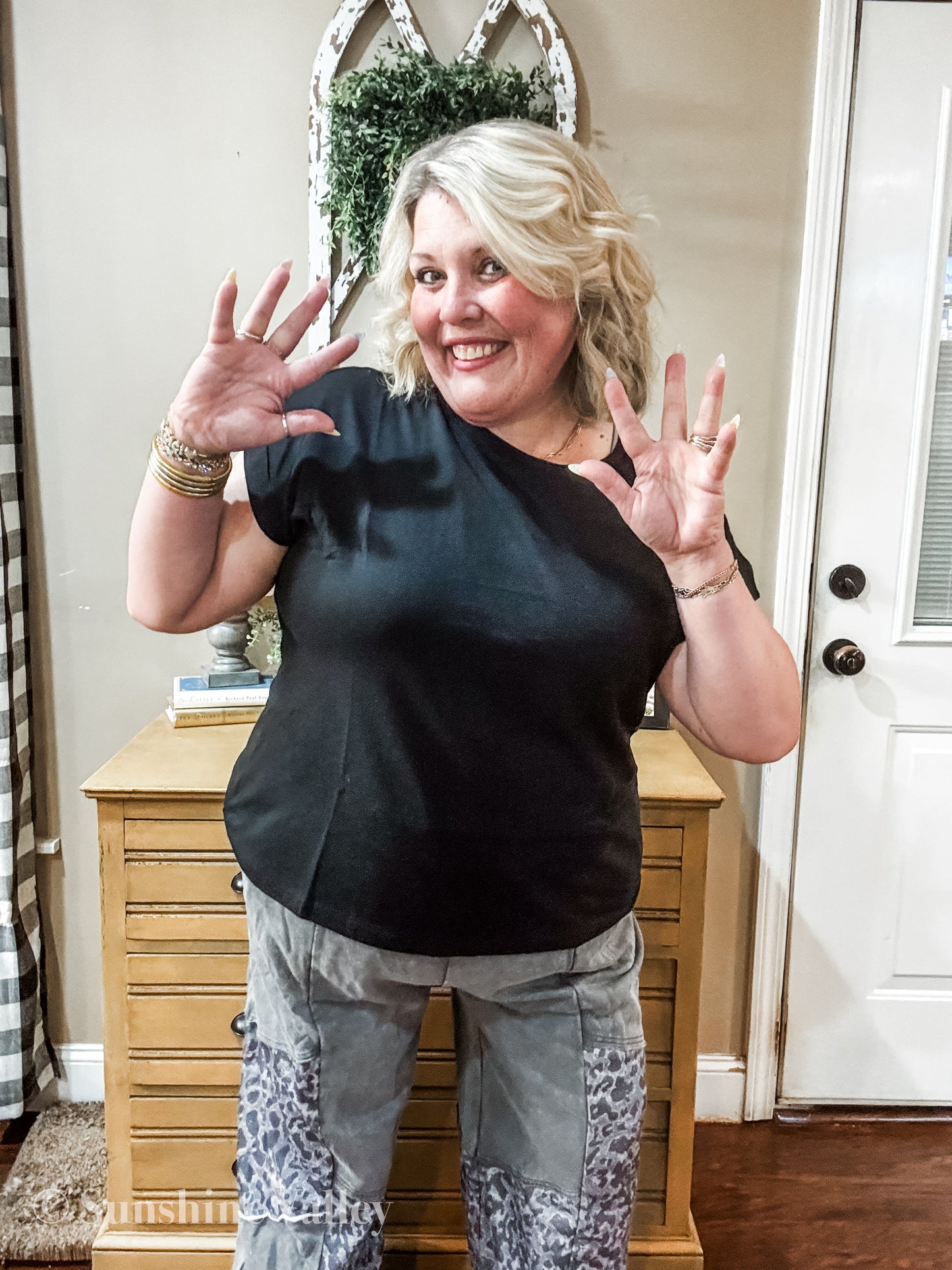 Curvy- Grey Leopard Patchwork Wide Leg Pant