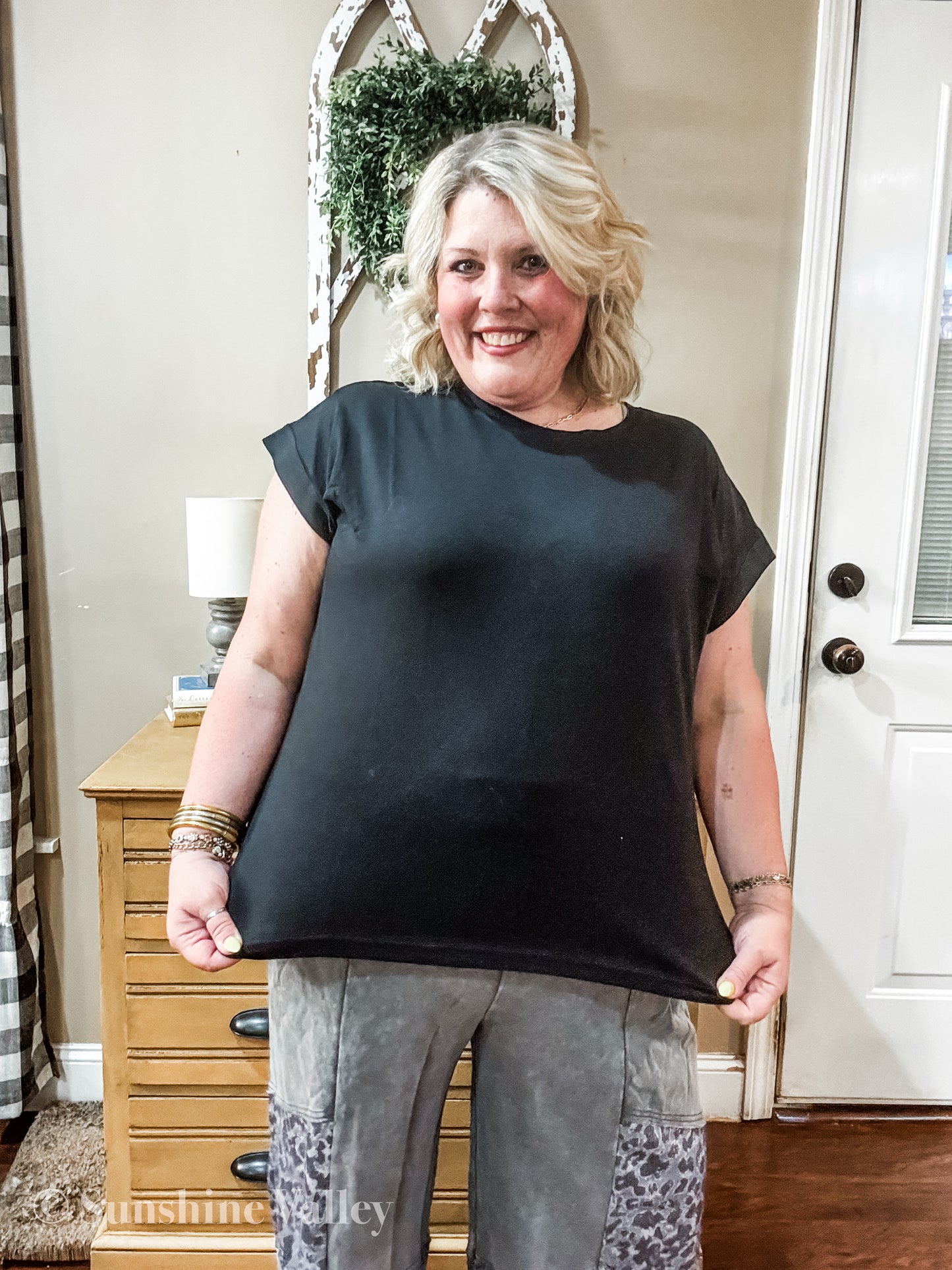 Curvy ZENANA ROUND NECK FOLDED SHORT SLEEVE T-SHIRT