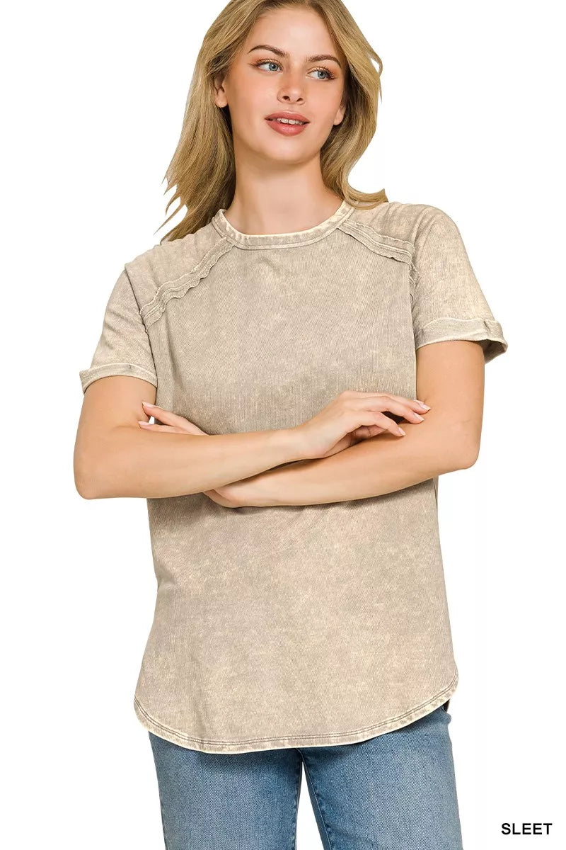 ZENANA TERRY WASHED CURVED HEM TOP - PLUS