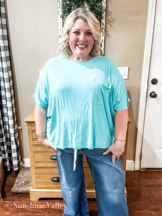 Curvy ZENANA OVERSIZED RIBBED ROUND NECK SHORT SLEEVE TEE