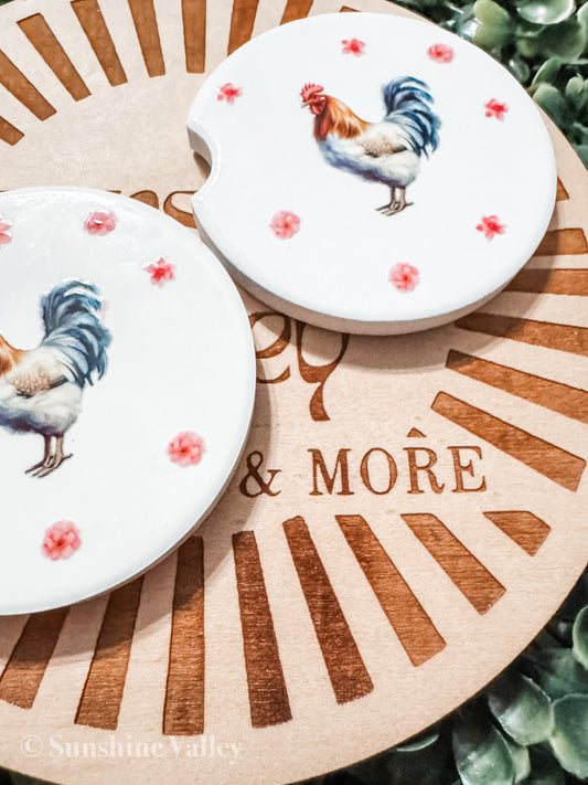 Chicken Car Coaster Set, Chicken Car Accessory, Chicken Love