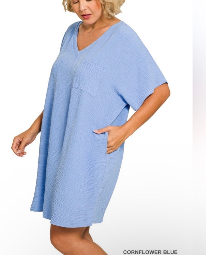 ZENANA V Neck Shirt Dress with Pockets