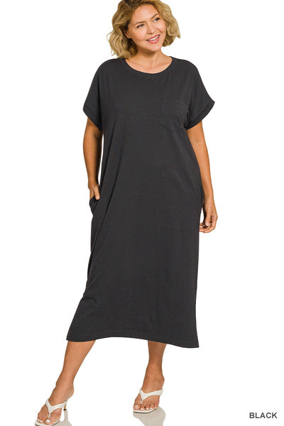PLUS ROUND NECK SHORT SLEEVE MIDI DRESS