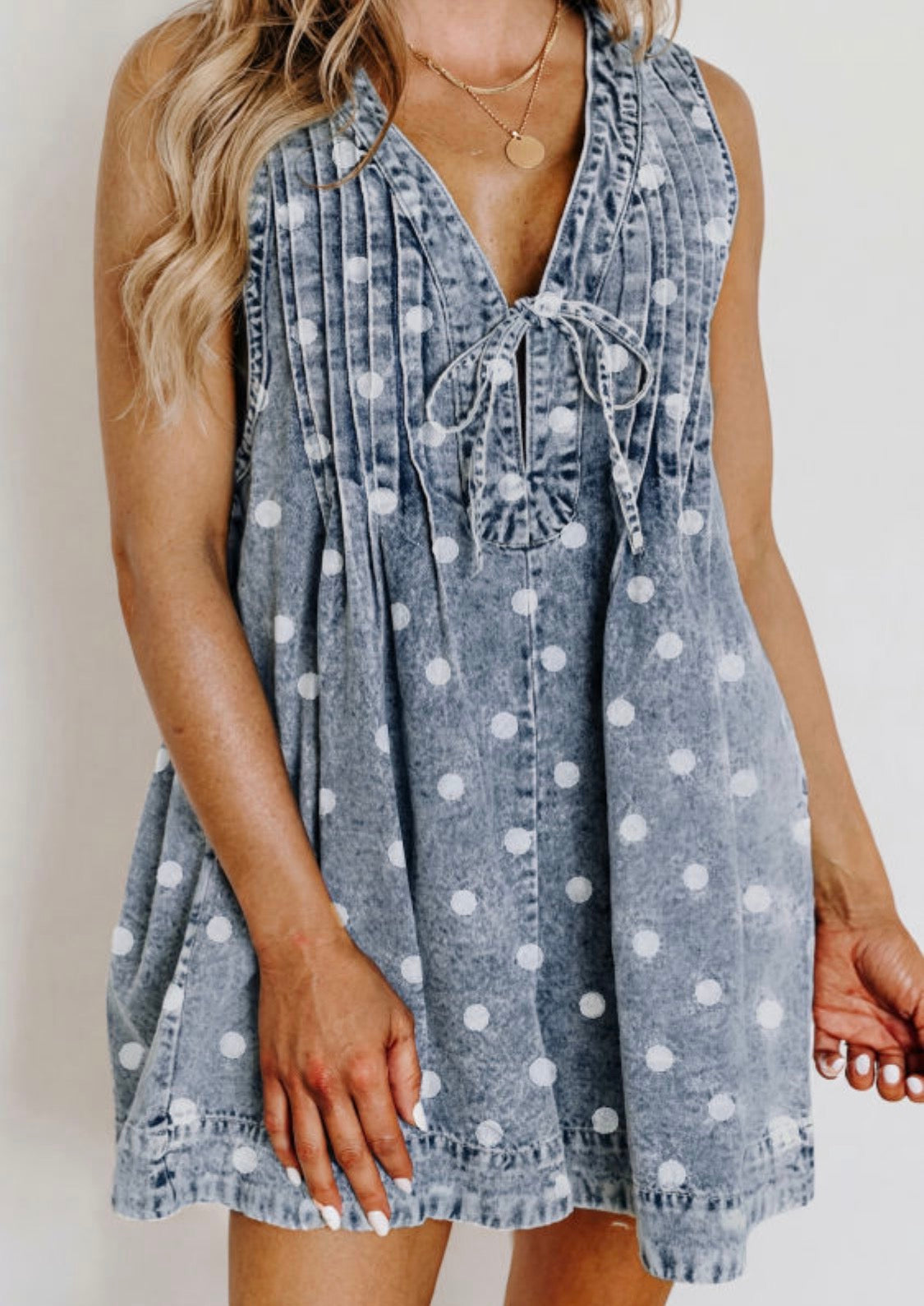 Polka Dot Denim Romper