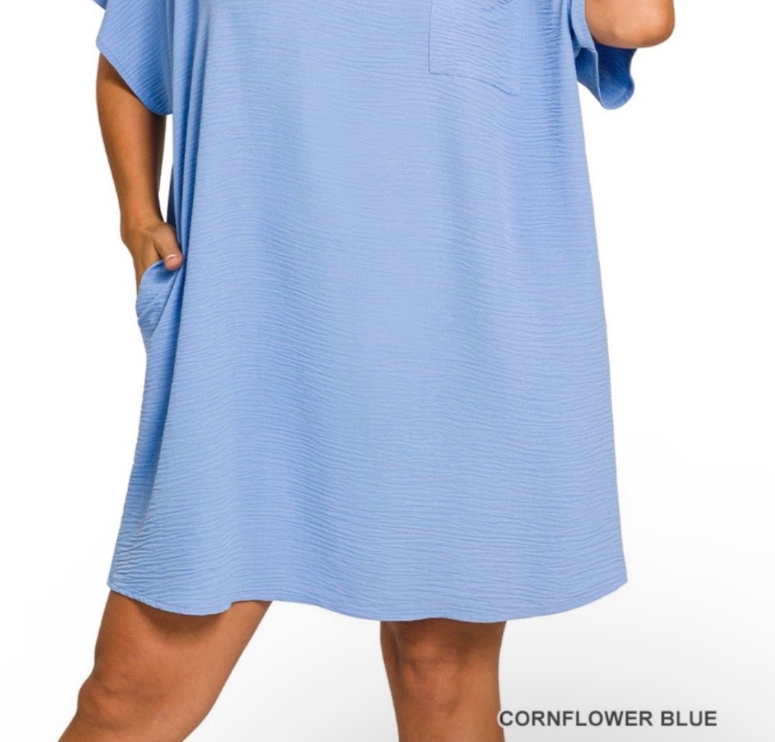 ZENANA V Neck Shirt Dress with Pockets