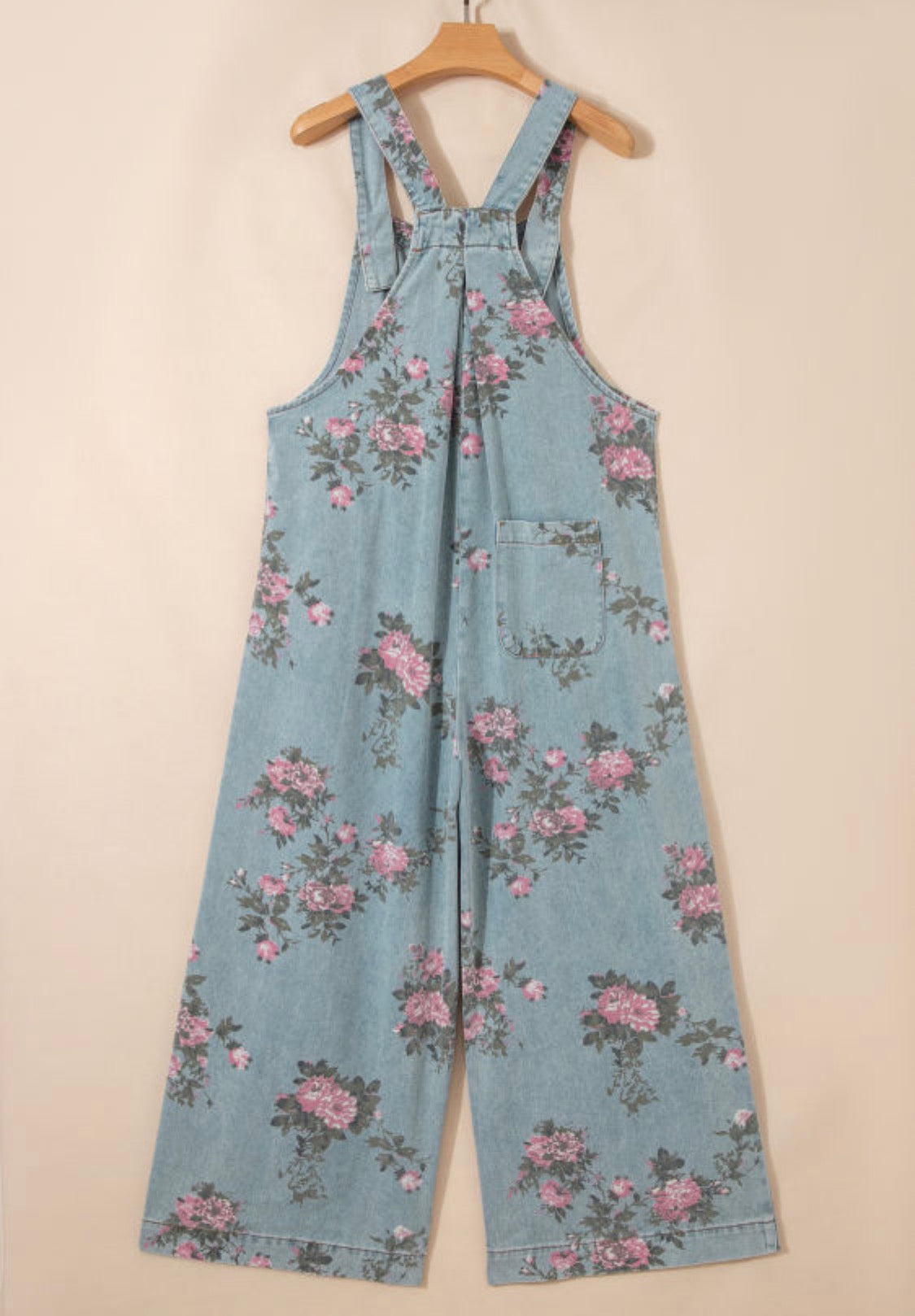 Floral High Waist Wide Leg Denim Jumpsuit