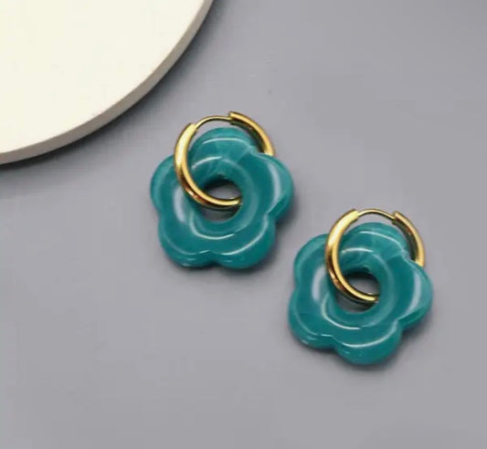 Flower Charm Huggie Hoop Earrings