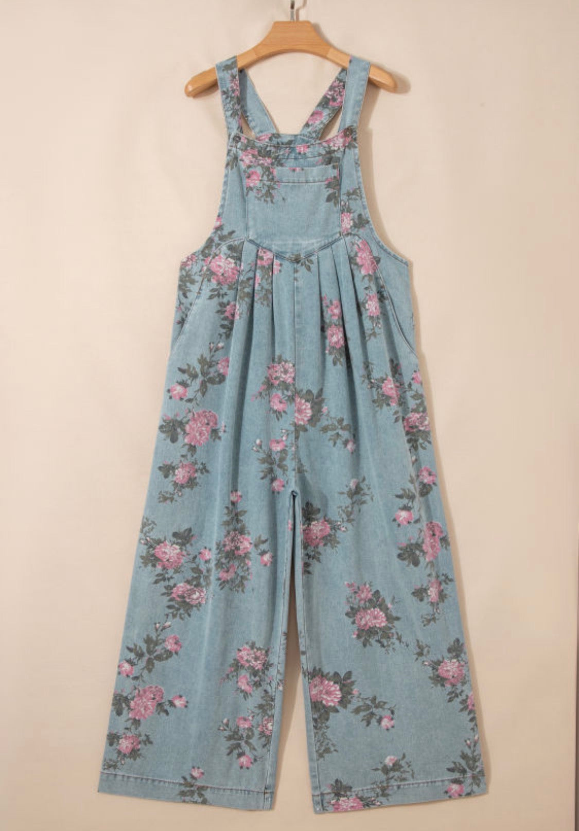 Floral High Waist Wide Leg Denim Jumpsuit
