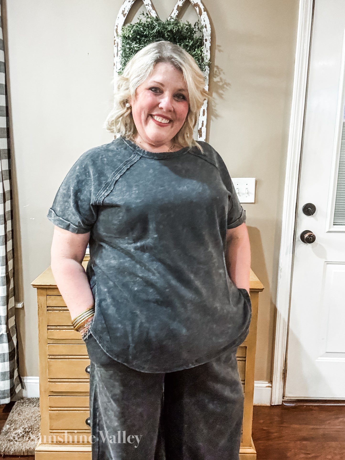 Curvy ZENANA FRENCH TERRY WASHED CURVED HEM TOP