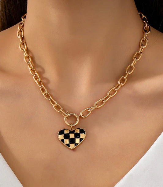 Checkered Heart Toggle Necklace
