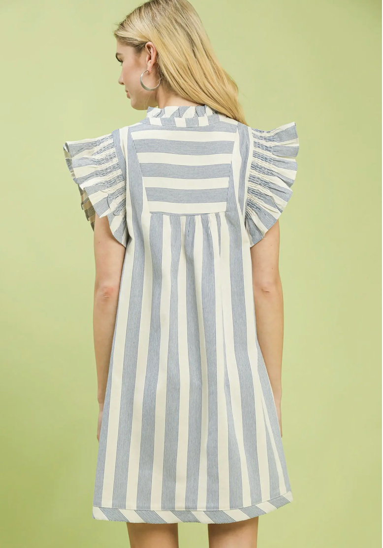 Umgee Striped Ruffle Sleeve Dress