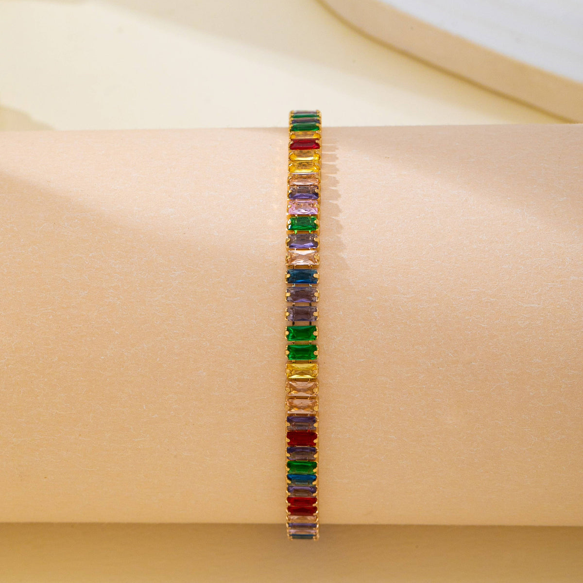Rainbow Baguette Crystal Tennis Bracelet