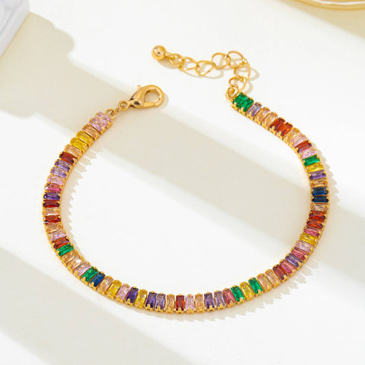 Rainbow Baguette Crystal Tennis Bracelet