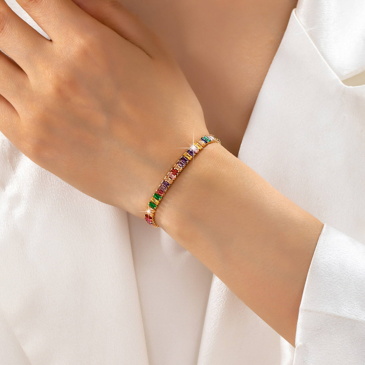Rainbow Baguette Crystal Tennis Bracelet