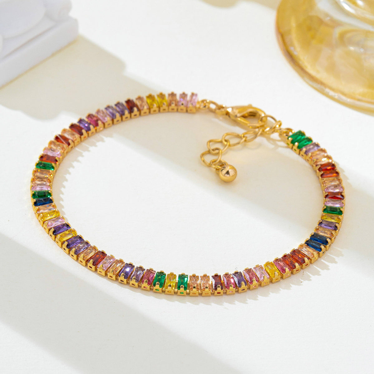 Rainbow Baguette Crystal Tennis Bracelet