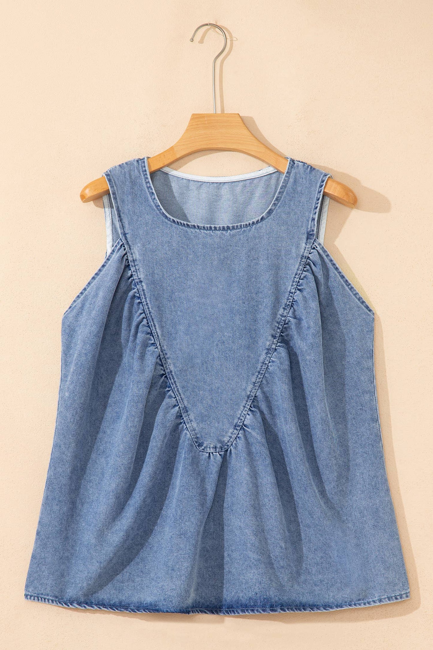 Western Denim Pleated Top