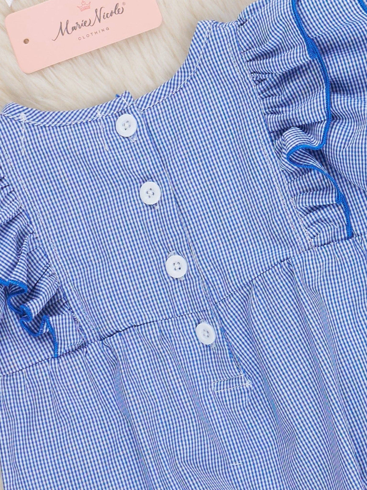 Blue Stripe Cotton Embroidered Football Ruffle Bubble