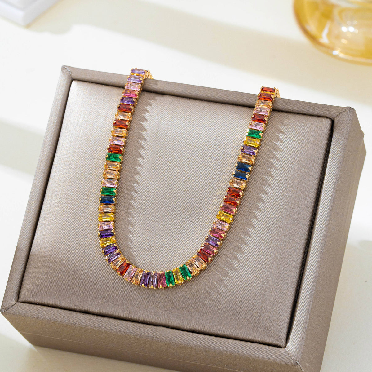 Rainbow Baguette Crystal Tennis Bracelet