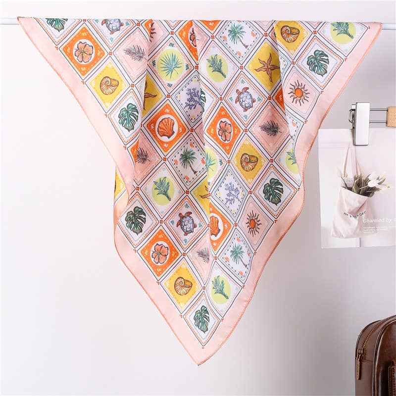 Nautical Shell & Palm Silky Feel Bandana Scarf